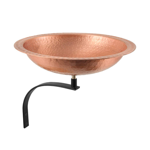Achla Designs Hammered Solid Copper Birdbath Bowl with Rim with Wall Mount Bracket