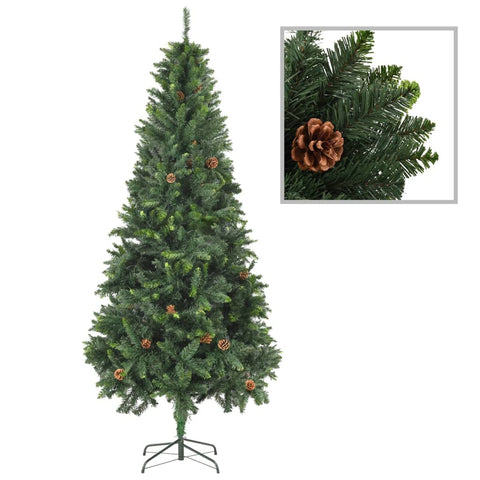 vidaXL 7ft Artificial Christmas Tree with Pine Cones, Green, Dense Pointy Branches, PVC and Iron, Pre-Decoarated, Economical and Reusable, Easy Assembly