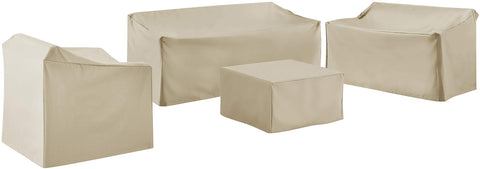 4Pc Outdoor Sectional Furniture Cover Set Tan - Loveseat, Sofa, Square Table/Ottoman,  & Arm Chair