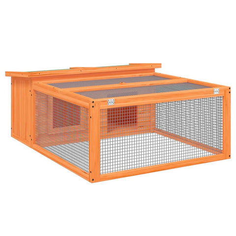 vidaXL Rabbit Hutch - Solid Pine Wood Bunny Cage with Run & Nesting Box - Brown/Green - 46.3"x38.2"x18.7"