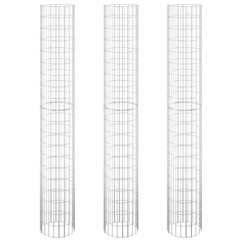 vidaXL Circular Galvanized Steel Gabion Raised Bed Set – 3 pcs, Proof, Sturdy & Durable, Easy Assembly, 11.8" Diameter and 78.7" Height – Ideal for Garden and Patio Decor