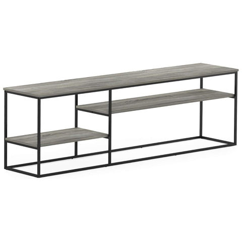 Oakestry French Oak Grey Modern TV Console with Open Storage Shelves and Stylish Media Cabinet for Living Room