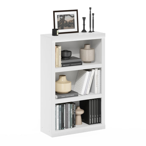 Furinno Rail Book Shelf, 3-Tier Bookshelf, Bookcase with Open Shelf, 10.1 x 24.6 x 39, for Living Room, Bedroom, Home Office, White