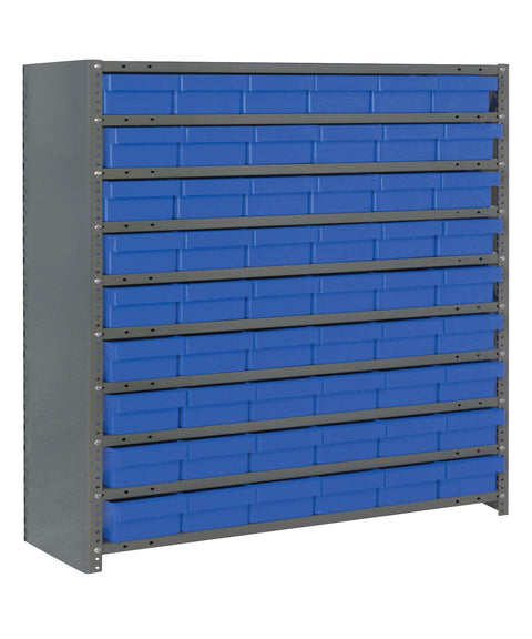 Quantum Storage Systems CL1239-401BL Closed Shelving System with Super Tuff Euro Drawers, 54 QED401 Shelf Bins, 12" D x 36" W x 39" H, Blue