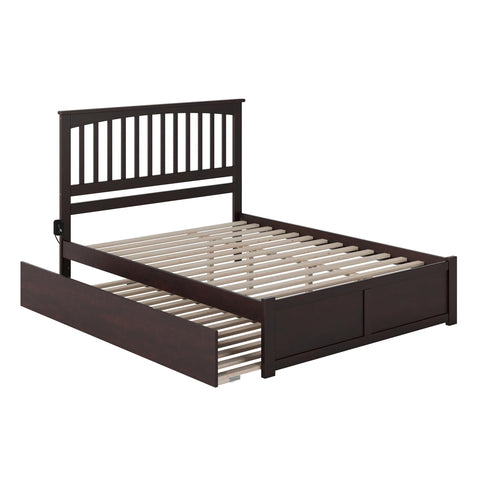 AFI Mission Solid Wood King Platform Bed with Footboard and Twin XL Trundle in Espresso