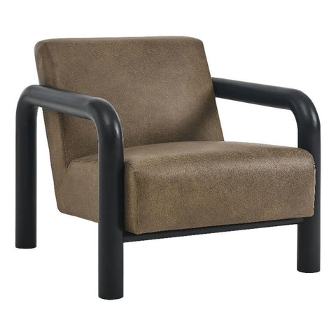 Modway Sereno Modern Vegan Leather Accent Chair in Mushroom Black with Rounded Wood Armrests – Faux Leather Lounge Chair for Living Room or Bedroom