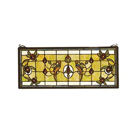 Meyda Tiffany 98451 Tiffany/Mica Window from Lancaster Collection in Avocado Ia Green/Blue Burgundy Zasdy Finish, 22.00 inches, 22" Width x 10" Height