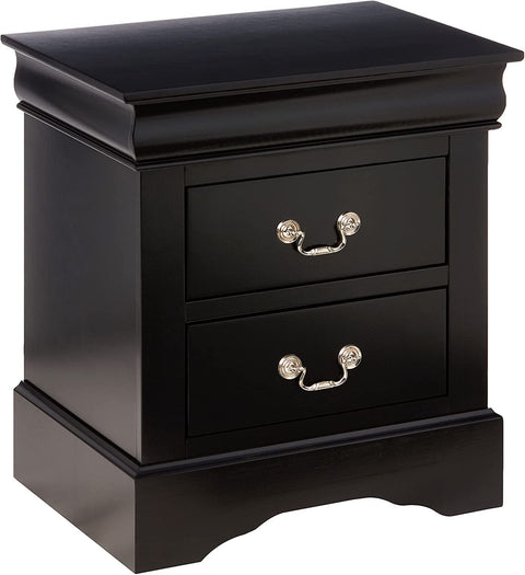 Oakestry Louis Philippe III Antique Wood Black nightstand with 2 Storage Drawers for Bedroom Living Room and Lounge