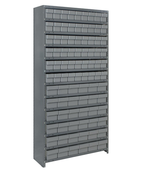 Quantum Storage Systems CL1875-624GY Closed Shelving System with Super Tuff Euro Drawers, 36 QED602 and 54 QED604 Shelf Bins, 18" D x 36" W x 75" H, Gray