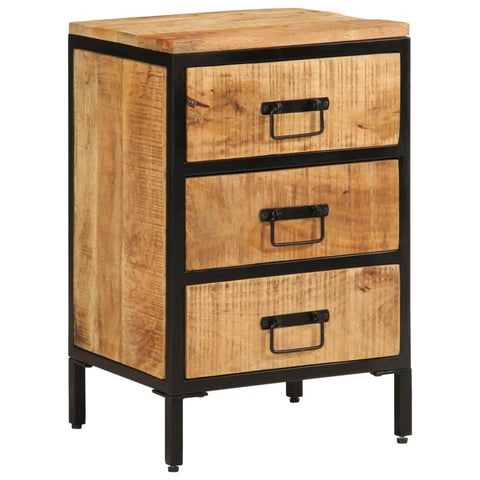 vidaXL Bed Cabinet with 3 Drawers - Solid Mango Wood Nightstand, Rectangular Storage Unit for Bedroom/Living Room, Brown, 15.7"x13.8"x24.8"