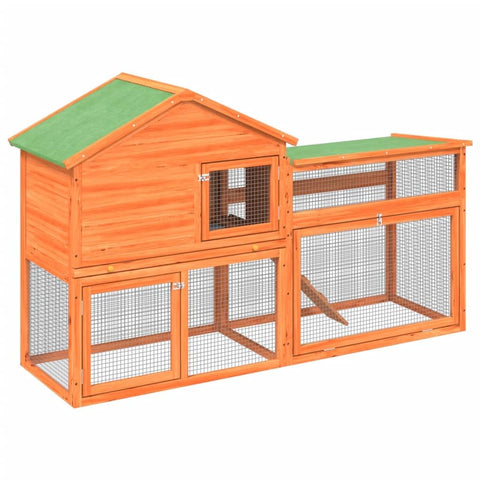 vidaXL Rabbit Hutch House Small Animal Cage - Solid Pine Wood, Water- Roof, Wire Mesh Walls, Spacious 2-Tier Design with Leakproof Tray, 73" x 23.8" x 43.1" - Brown/Green