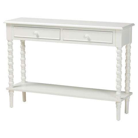 Baxton Studio Malinda White Wood 2-Drawer Console Table with Spindle Legs