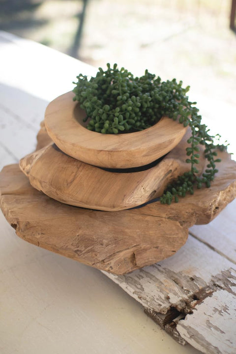 KALALOU DAM1000 Set Of Three Rustic Teak Bowls