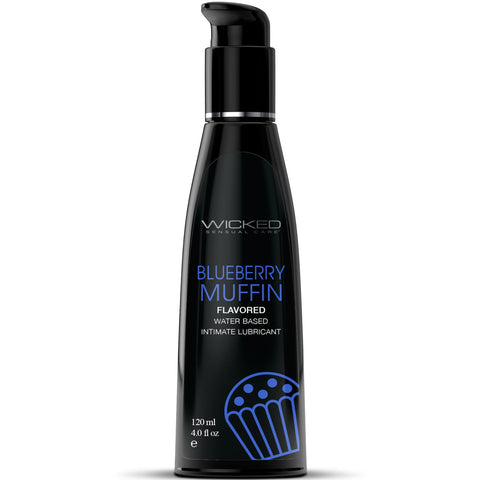 Wicked Sensual Care Aqua Blueberry Muffin 4 oz - Water-Based Lubricant, Propylene Glycol & Glycerin Free, pH Balanced, Compatible with All Toy Materials, Sweetened with Stevia