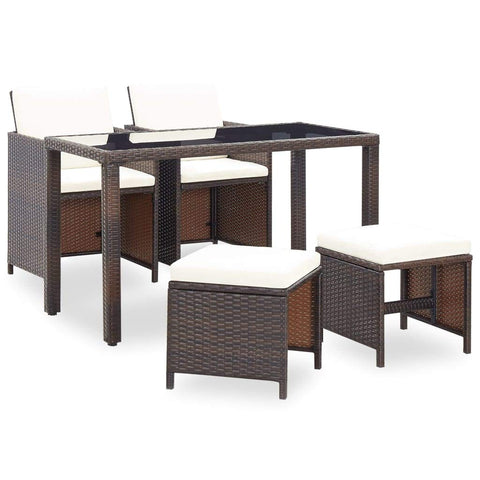 vidaXL Patio Furniture Set 5 Piece, Table and Chair for Garden Balcony Porch, Outdoor Dining Set with Cushions, Stool, Poly Rattan Brown
