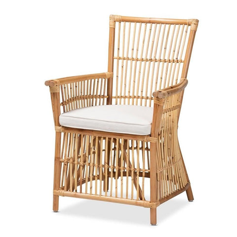 Baxton Studio Bohemian Armchair with White and Natural Brown Finish