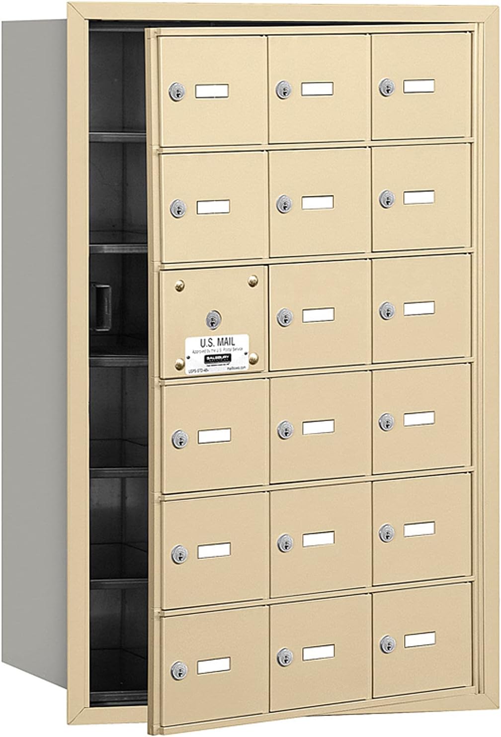 Salsbury Industries 3618SFU 4B Plus Horizontal Mailbox, 18 A Doors 17 Usable, Front Loading, USPS Access, Sandstone