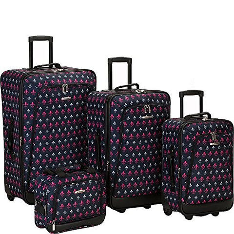 Rockland Polo Equipment Varsity Softside Upright Luggage Set, Black, 4-piece Set (18/22/26/30)