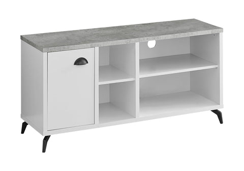 Monarch Specialties I 2840 Tv Stand, 48 Inch, Console, Media Entertainment Center, Storage Cabinet, Living Room, Bedroom, Laminate, Metal, Grey, White