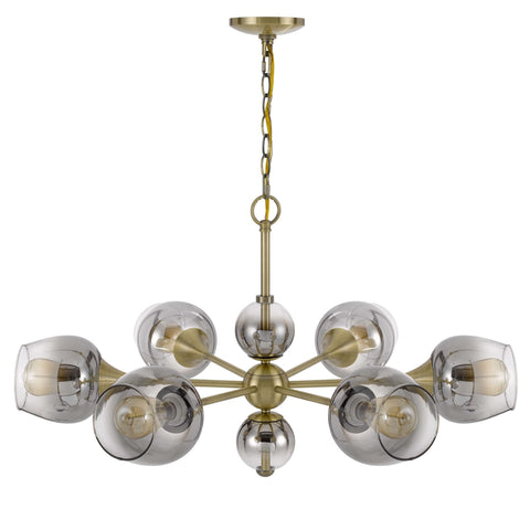 19" Height Pendleton Antique Brass Metal Chandelier with Smoked Glass Shades
