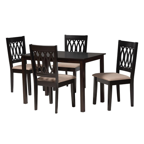Baxton Studio Florencia 43.31-inch W Dining Set, Beige/Espresso Brown, 5-Piece