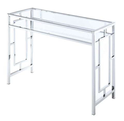 Convenience Concepts Town Square Chrome Desk 42" - Contemporary Modern Office, Den Desk with Shelf, Console Table, and Glam Vanity, Glass/Chrome
