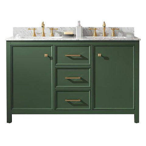 Legion Furniture Indoor Bathroom Home Decorative 54" Vogue Green Finish Double Sink Vanity Cabinet with Carrara White Top