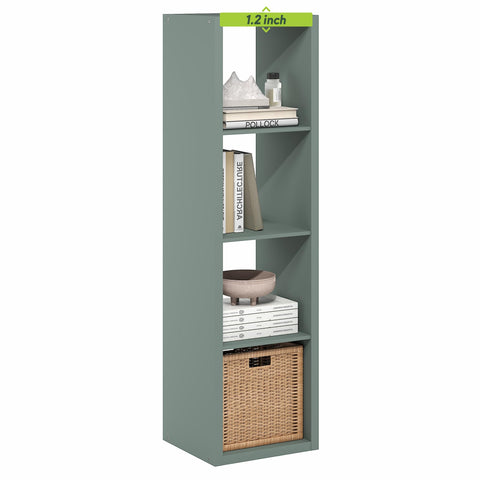 Furinno Cubicle Book Shelf, Vertical 4-Cube Bookshelf, Extra Thick Horizontally & Vertically Reversible Bookcase with Open Back, 14.6" x 16" x 58", for Living Room, Bedroom, Home Office, Sage Green