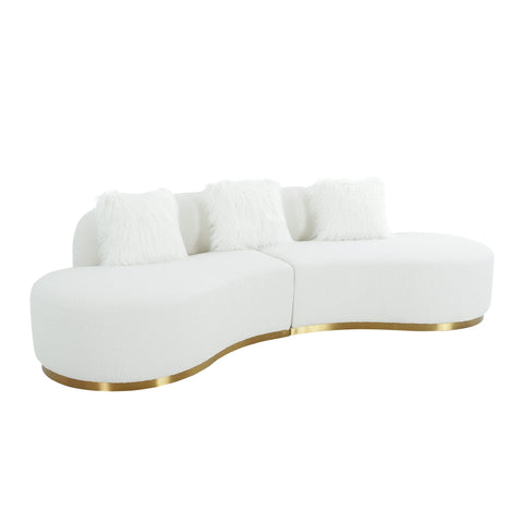 Pasargad Home Simona Collection Curved Sofa - Textured Fabric Upholstery, Living Room, Luxury Room Sofa with 3 Pillows, 110.6" Width, Ivory/Gold
