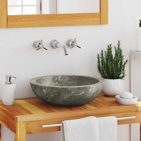 vidaXL Wash Basin, Bathroom Sink Bath Wash Bowl, Vanity Sink Bathroom Basin Small Bathroom Sink, Countertop Wash Basin Wash Sink, Gray Marble