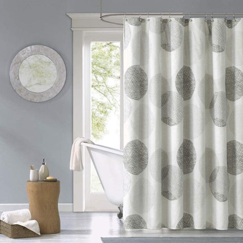 Oakestry Contemporary Geometric Pattern Casual Blackout Shower Curtain Knowles Modern Clean Print Fabric Modern for Bathroom Standard Size 72 X 72 Inches Grey