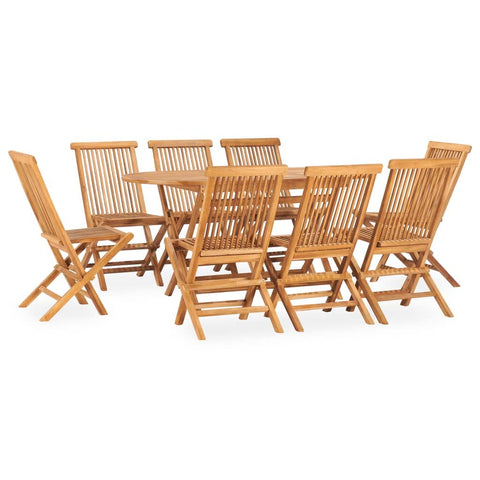 vidaXL Solid Teak Wood Folding Patio Dining Set 9 Pieces Garden Dinner Table Chairs Foldable Outdoor Balcony Terrace Furniture Set Wooden