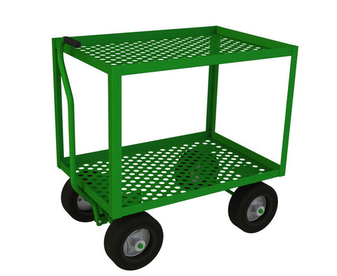 5Th Wheel Garden Truck With 10 Inch x 2-3/4 Inch Semi-Pneumatic Wheels 2 Perforated Shelves 1-1/2 Inch Lips Up And Tubular Push Handle Green
