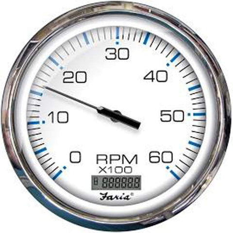 Faria Beede Instruments BEEDE 33863 Chesapeake Stainless Steel Tachometer with Hourmeter (6000 RPM) Gas - 5, White, Multicolor