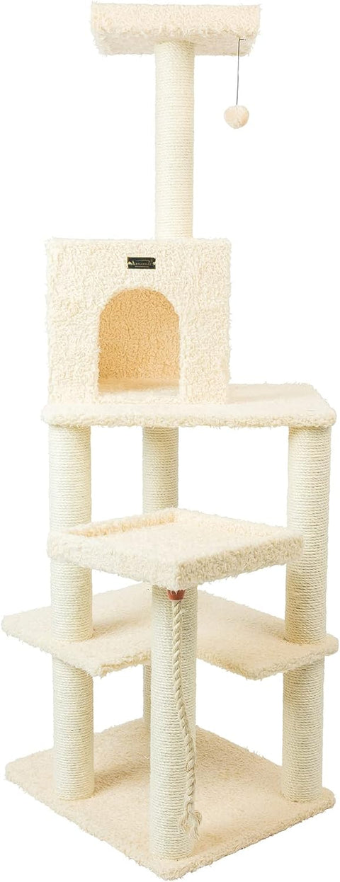 Armarkat Real Wood Cat Tower, Ultra Thick Faux Fur Covered Cat Condo House A6902, Beige