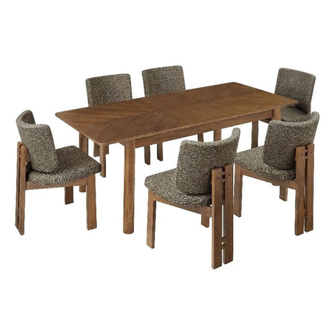 Modway Alba 7-Piece Dining Set in Walnut Taupe – Extendable Wood Dining Table with Leaf and 6 Upholstered Armless Chairs with Curved Backrests