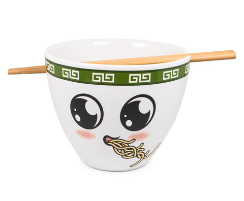 Bowl Bop Soba Slurp Japanese Ceramic Dinnerware Set | Includes 16-Ounce Ramen Noodle Bowl and Wooden Chopsticks | Asian Food Dish Set For Home & Kitchen | Kawaii Anime Gifts, Snack Collectible