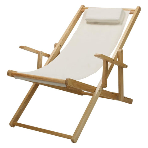 Oakestry Adjustable Sling Chair Natural Wood Frame Natural Canvas Seat Indoor Outdoor Folding Portable Lightweight Reclining Lounge Durable Comfortable Eco Friendly Patio Pool Beach Furniture