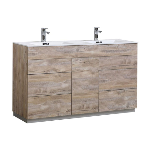 Milano 60"Double Sink Nature Wood Modern Bathroom Vanity