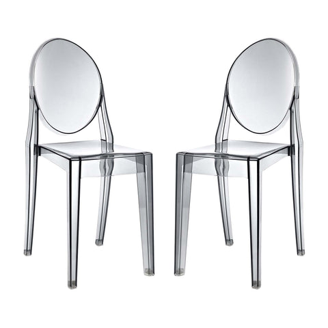 Modway Casper Modern Acrylic Stacking Two Dining Side Chairs in Smoke
