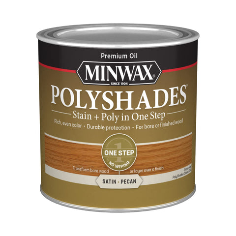 Minwax PolyShades Wood Stain + Polyurethane Finish – ½ Pint, Pecan, Satin
