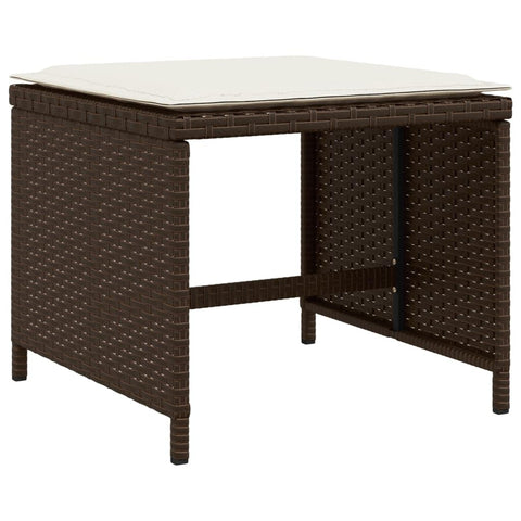 vidaXL Patio Stools with Cushions 4 pcs - Brown Poly Rattan, 15.7"x15.7"x13.8, Comfortable Outdoor Garden Furniture with Removable & Washable Covers, Powder-Coated Steel Frame