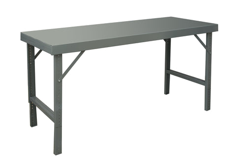 Adjustable Height Workbench 120 x 36 14 Gauge Steel Top 2000 lbs. Capacity Gray
