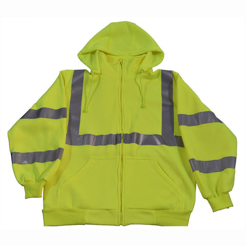 Petra Roc LSWS-C3-S ANSI Class 3 Zip-up Sweat Shirt with Detachable Hood And Zipper Closure, Small, Lime