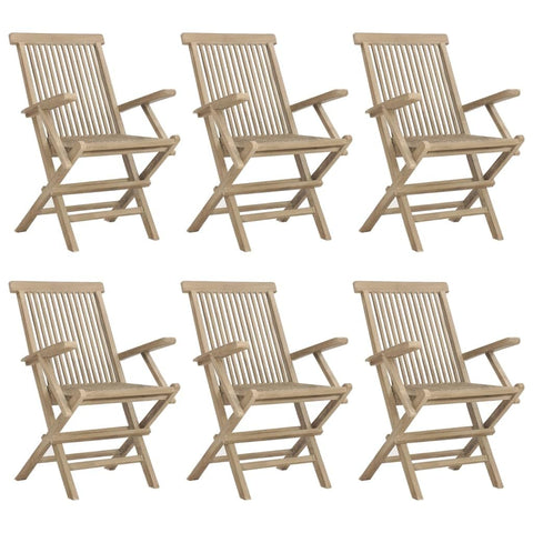 vidaXL Folding Patio Chairs Set - 6 pcs Solid Teak Wood, Gray - Outdoor, Garden, Deck Seating with Slatted Design and Easy Storage
