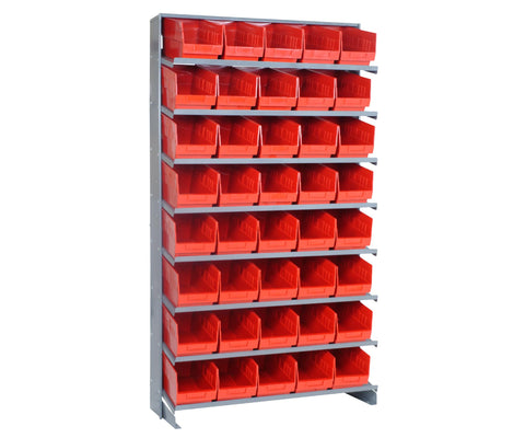 QUANTUM STORAGE SYSTEMS QPRS-202RD Solid Single Sided 8 Shelves 40 STORE-MORE Red Bins 64" H x 36" W x 12" D