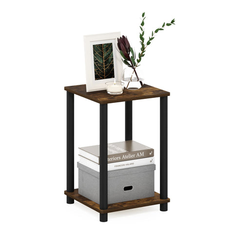 Furinno TURN-N-TUBE Side Table, 2-Tier Modern Square End Table with Open Shelf, Toolless Night Stand, Bedside Table, for Living Room, Bedroom, Amber Pine