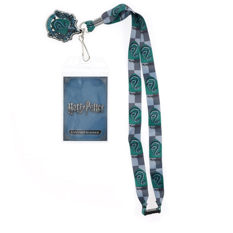 Harry Potter Slytherin 22-Inch Strap Lanyard with ID Badge Holder and Crest Charm | Vertical Nametag with Clear Window