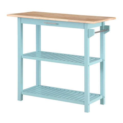 Convenience Concepts Designs2Go 3 Tier Butcher Block Kitchen Prep Island 40" - 3 Tier Modern Cooking Cart with Drawer, Food Serving Station for Kitchen, Dining Room, Sea Foam