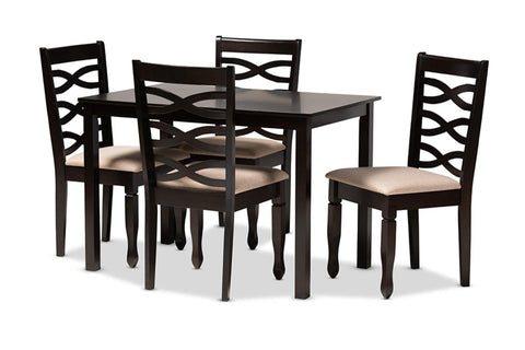 Baxton Studio Lanier 5-Piece Wood Dining Set in Sand and Brown